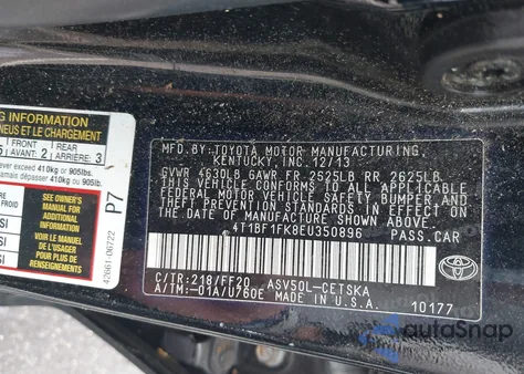 2014 Toyota Camry Se z USA, uszkodzony, nr VIN 4T1BF1FK8EU350896